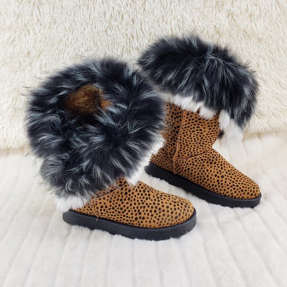 Yoki Shoes - Chi Chi Cheetah Print Faux Fur Thick Lined Winter Boots